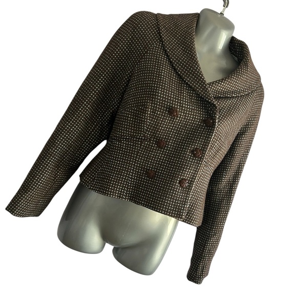 Liz Claiborne Suits Petite Brown & Sky Blue Blazer Double Breas •Used • Size: 4P - Picture 2 of 6